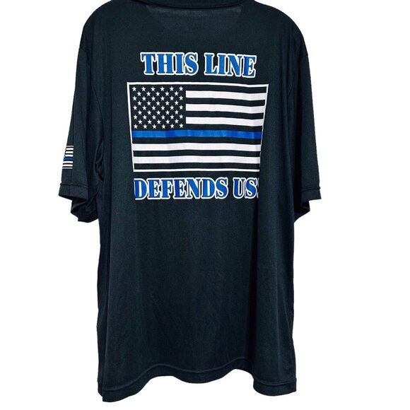 Men’s Black Police Flag T-Shirt – XL Short Sleeve Polyester Graphic Tee - Picture 2 of 7